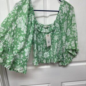 Billabong Women's Cropped Off The Shoulder Floral Quarter Sleeve Boho Top NWT M